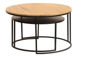 Tables basses gigognes rondes bois manguier massif et métal noir (lot de 2) TAHL