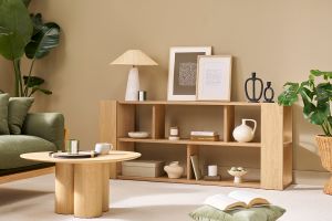 Bibliothèque basse ouverte design finition bois clair chêne L167.5 cm MUSSO
