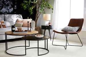 Tables basses gigognes rondes bois manguier massif et métal noir (lot de 2) TAHL