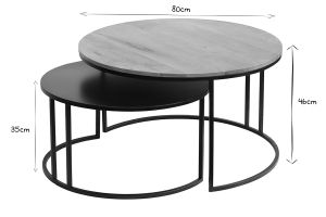 Tables basses gigognes rondes bois manguier massif et métal noir (lot de 2) TAHL