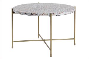 Table basse ronde design en terrazzo et métal doré D55 cm MEZZO