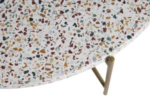 Table basse ronde design en terrazzo et métal doré D55 cm MEZZO