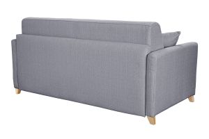 Canapé convertible 3 places en tissu gris clair et bois clair avec matelas 13 cm SKANDY