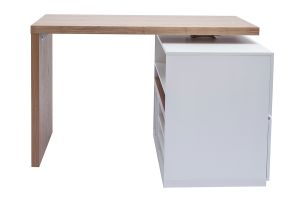 Îlot - table de bar modulable avec rangement blanc mat et bois clair chêne L140-165 cm MAX