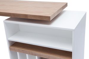 Îlot - table de bar modulable avec rangement blanc mat et bois clair chêne L140-165 cm MAX