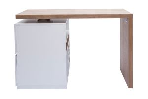 Îlot - table de bar modulable avec rangement blanc mat et bois clair chêne L140-165 cm MAX