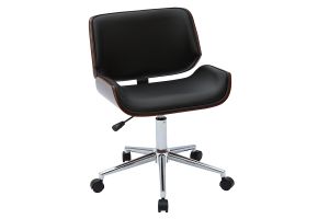 Chaise de bureau à roulettes design noir, bois foncé noyer et acier chromé RUBBENS