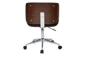 Chaise de bureau à roulettes design noir, bois foncé noyer et acier chromé RUBBENS