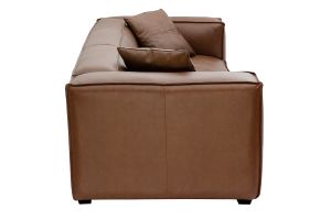 Canapé vintage 3 places cuir marron et bois noir COBAIN