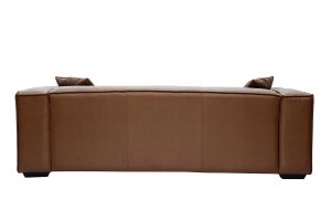 Canapé vintage 3 places cuir marron et bois noir COBAIN