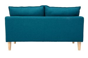 Canapé scandinave 2 places en tissu bleu canard et bois clair KATE