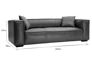 Canapé vintage 3 places cuir marron et bois noir COBAIN