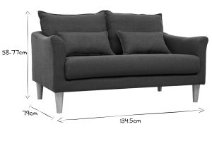 Canapé scandinave 2 places en tissu bleu canard et bois clair KATE