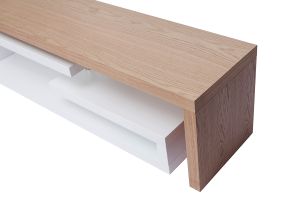 Meuble TV design modulable blanc et bois clair chêne L255 cm MAX