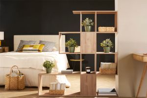 Bibliothèque ouverte séparateur design finition bois clair chêne L139 cm COMO