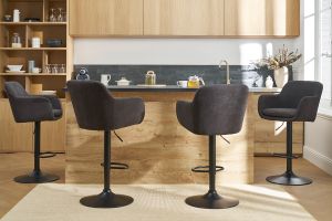 Tabourets de bar réglables tissu effet velours gris foncé et métal (lot de 2) AMIKA