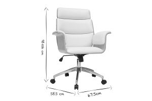 Fauteuil de bureau à roulettes design blanc, bois clair et acier chromé ELON