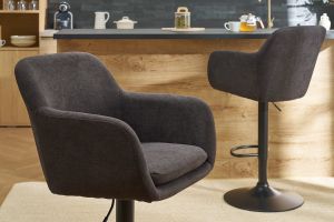 Tabourets de bar réglables tissu effet velours gris foncé et métal (lot de 2) AMIKA