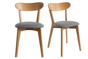 Chaises vintage en bois clair chêne et tissu gris (lot de 2) DOVE