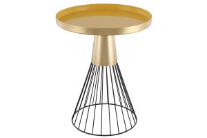 Table d'appoint ronde en acier laqué moutarde et doré D41 cm SPLEEN