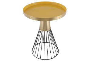 Table d'appoint ronde en acier laqué moutarde et doré D41 cm SPLEEN
