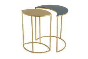 Table d'appoint en métal laqué bleu pétrole et doré TOSCANE