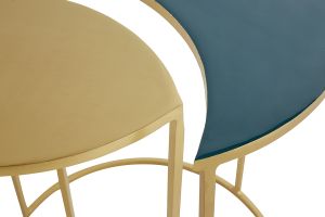 Table d'appoint en métal laqué bleu pétrole et doré TOSCANE