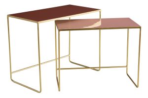Tables basses gigognes rectangulaires design terracotta, rose et métal doré (lot de 2) WESS