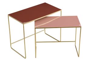 Tables basses gigognes rectangulaires design terracotta, rose et métal doré (lot de 2) WESS