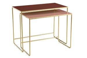 Tables basses gigognes rectangulaires design terracotta, rose et métal doré (lot de 2) WESS