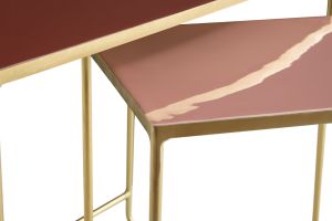 Tables basses gigognes rectangulaires design terracotta, rose et métal doré (lot de 2) WESS