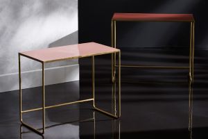 Tables basses gigognes rectangulaires design terracotta, rose et métal doré (lot de 2) WESS