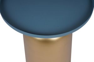 Tavolino da caffè design tondo in metallo dorato e ripiano blu petrolio opaco RAMSES
