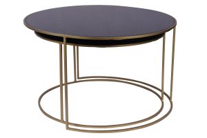 Tables basses gigognes rondes design métal doré et verre teinté noir (lot de 2) ROXO