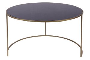 Tables basses gigognes rondes design métal doré et verre teinté noir (lot de 2) ROXO