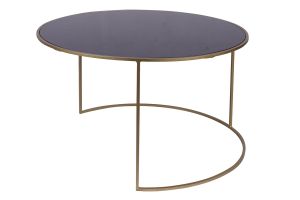 Tables basses gigognes rondes design métal doré et verre teinté noir (lot de 2) ROXO