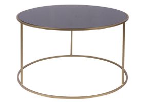 Tables basses gigognes rondes design métal doré et verre teinté noir (lot de 2) ROXO