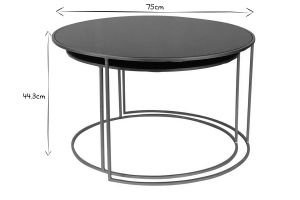 Tables basses gigognes rondes design métal doré et verre teinté noir (lot de 2) ROXO