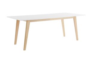 Table extensible rallonges intégrées rectangulaire blanche et bois clair L160-205 cm SWAD