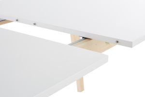 Table extensible rallonges intégrées rectangulaire blanche et bois clair L160-205 cm SWAD