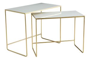 Tables basses gigognes rectangulaires design blanc et métal doré (lot de 2) WESS
