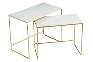 Tables basses gigognes rectangulaires design blanc et métal doré (lot de 2) WESS