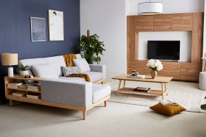 Table basse rectangulaire scandinave finition chêne L120 cm BAKAR