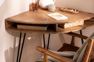 Bureau d'angle avec rangements bois massif et métal noir L75 cm GOSBY