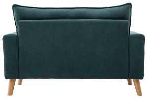 Canapé scandinave 2 places en tissu effet velours bleu canard et bois clair JONAS