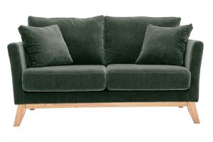 Canapé scandinave déhoussable 2 places en tissu effet velours vert kaki et bois clair OSLO