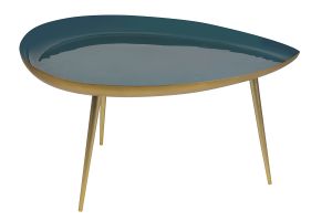 Table basse design en acier laqué bleu canard et doré L80 cm DROP