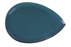 Table basse design en acier laqué bleu canard et doré L80 cm DROP