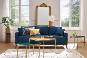 Tables basses gigognes laquées moutarde, bleu canard et bleu (lot de 3) ZURIA