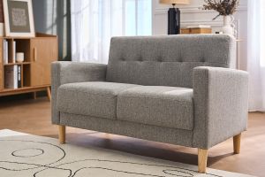 Canapé scandinave 2 places en tissu gris et bois clair MOON